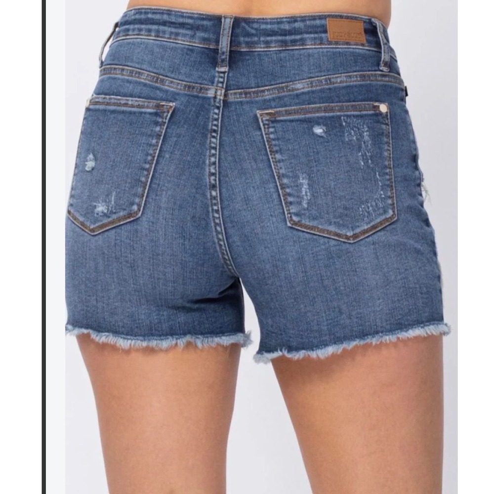 Judy Blue Shorts Women 1XL Blue JB15253MD Distressed Raw Hem Denim Jean Shorts